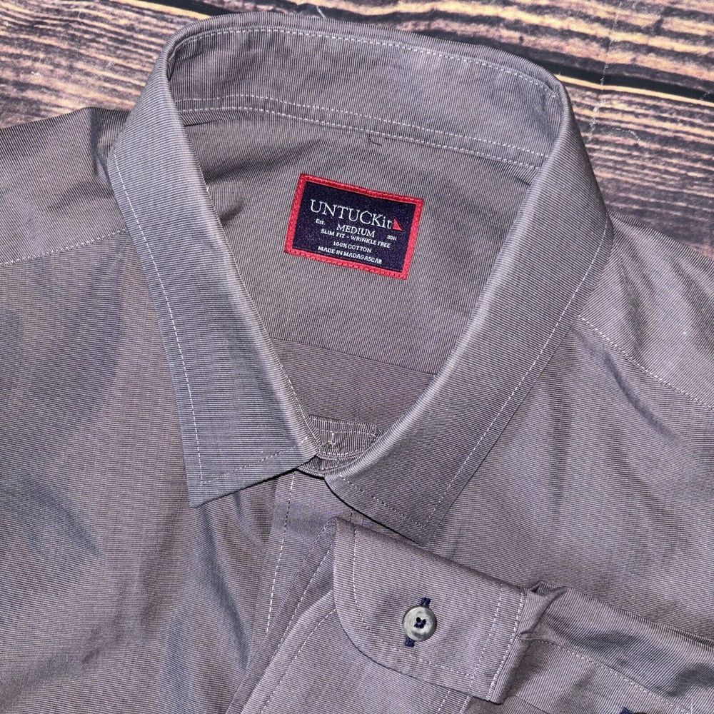 UNTUCKit Slim Fit Long Sleeve Button Down Shirt Size Medium Gray Sangiovese-WF
